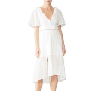 Finders Keepers Sundays Dress White Eyelet Open Back Ruffle Hem High‎ Low Size 6